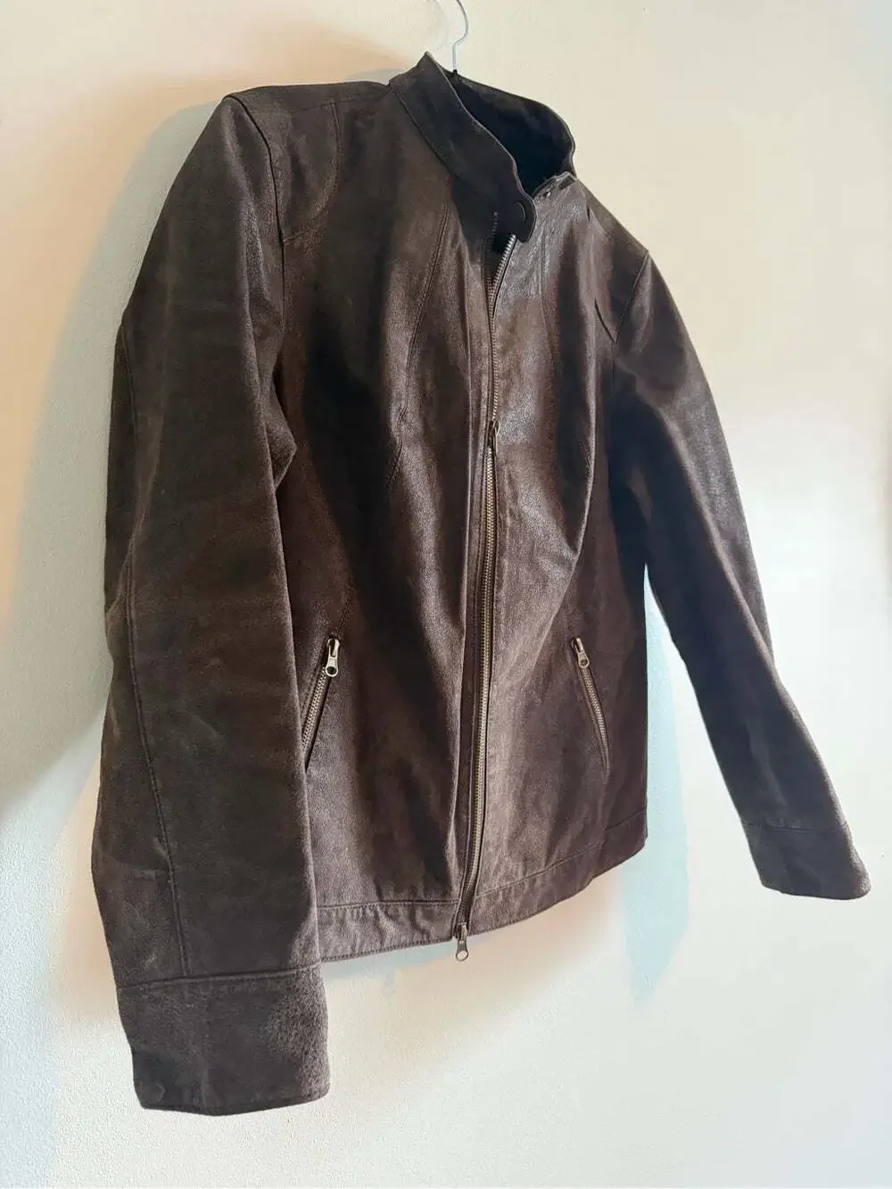 Moto Minimalist Genuine Leather Suede Cafe Racer Jacket Brown M